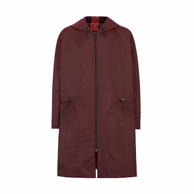 FENDI FW22 Red Checkered Zip-Up Reversible Hooded Mid-Length Coat . FAA864AL42F16E4
