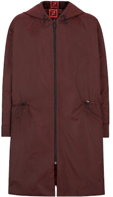 FENDI FW22 Jaket Hoodie Mid Panjang Kotak Merah Reversible dengan Ritsleting. FAA864AL42F16E4 Order FENDI FW22 Jaket Hoodie Mid Panjang Kotak Merah Reversible dengan Ritsleting. FAA864AL42F16E4