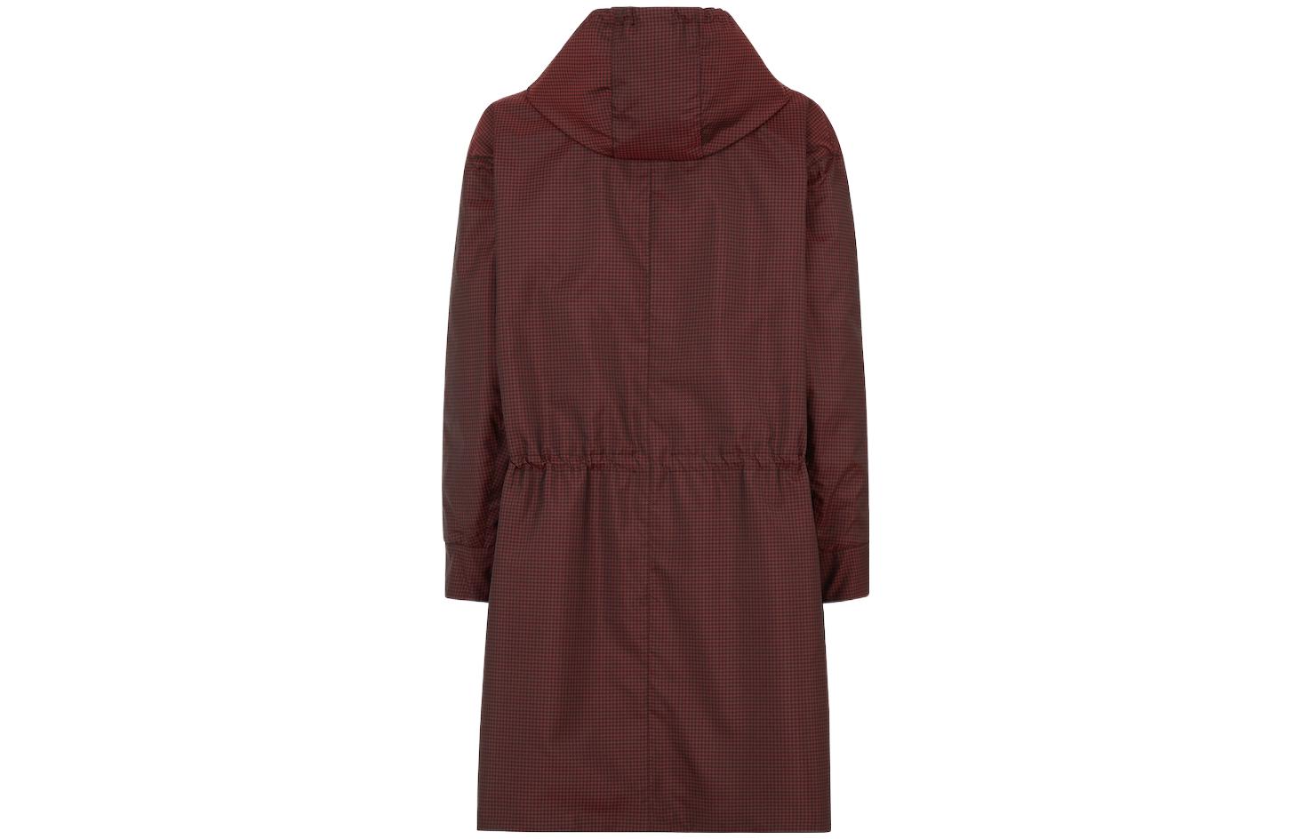 Shop FENDI FW22 Jaket Hoodie Mid Panjang Kotak Merah Reversible dengan Ritsleting. FAA864AL42F16E4