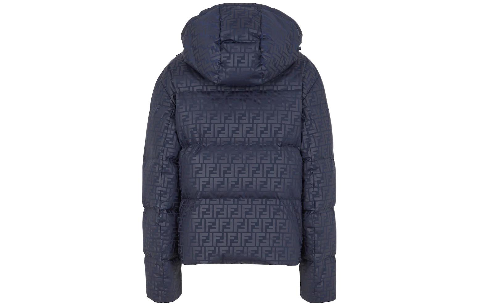 Shop FENDI FW22蓝色可翻转男女羽绒服带可拆卸帽 FAN086AK8AF1IHG