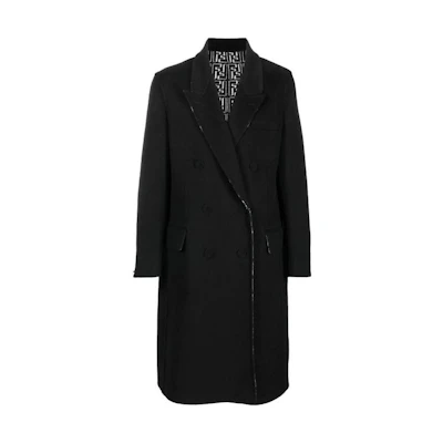FENDI FW22 Reversible Logo Print Mid-Length Coat Black Fashion. FF0622AL57F1I8O