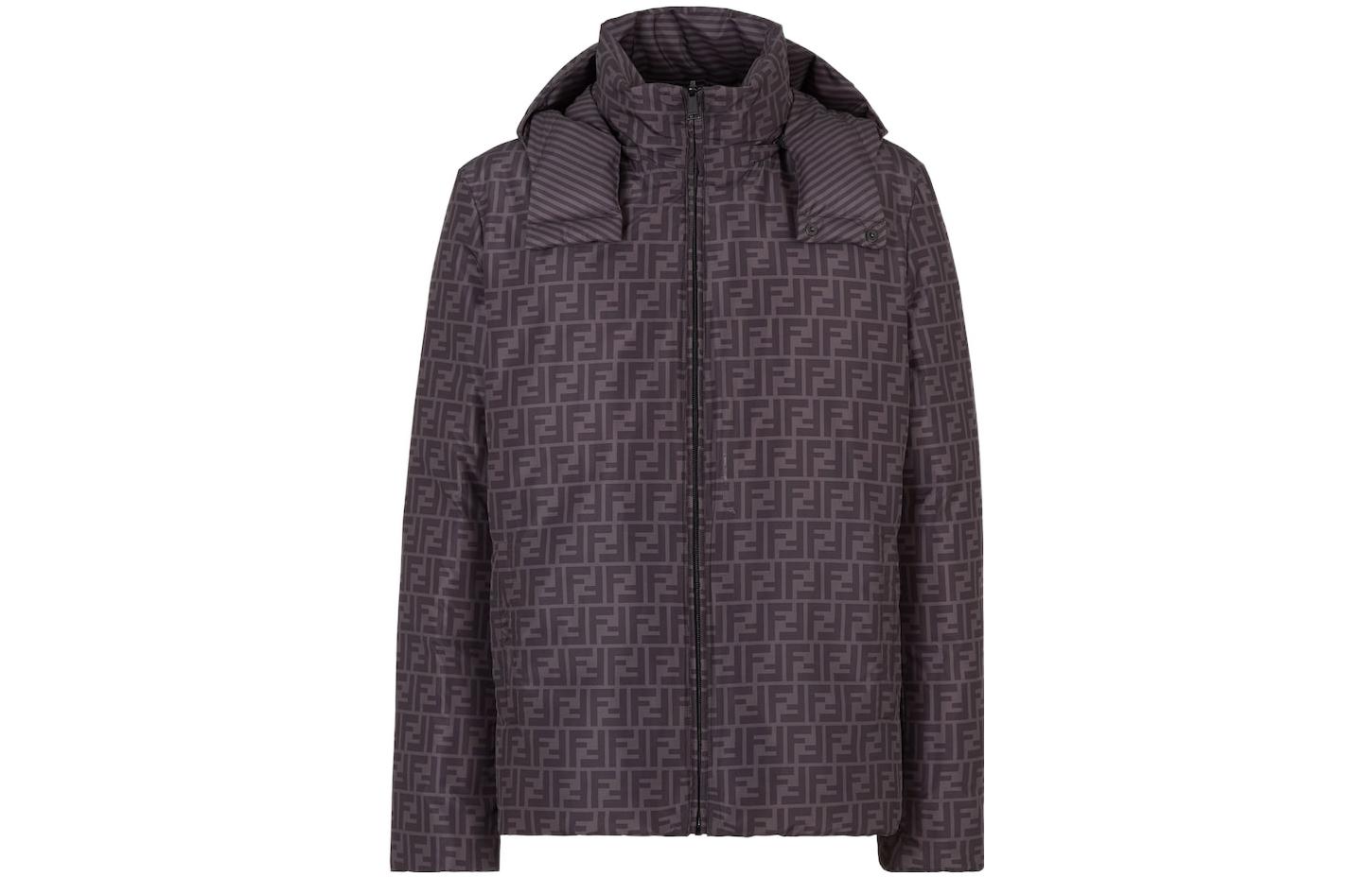 FENDI FW22 Reversible Logo Print Puffer Jacket Brown  Outerwear. FAA582A79O-F0DS7