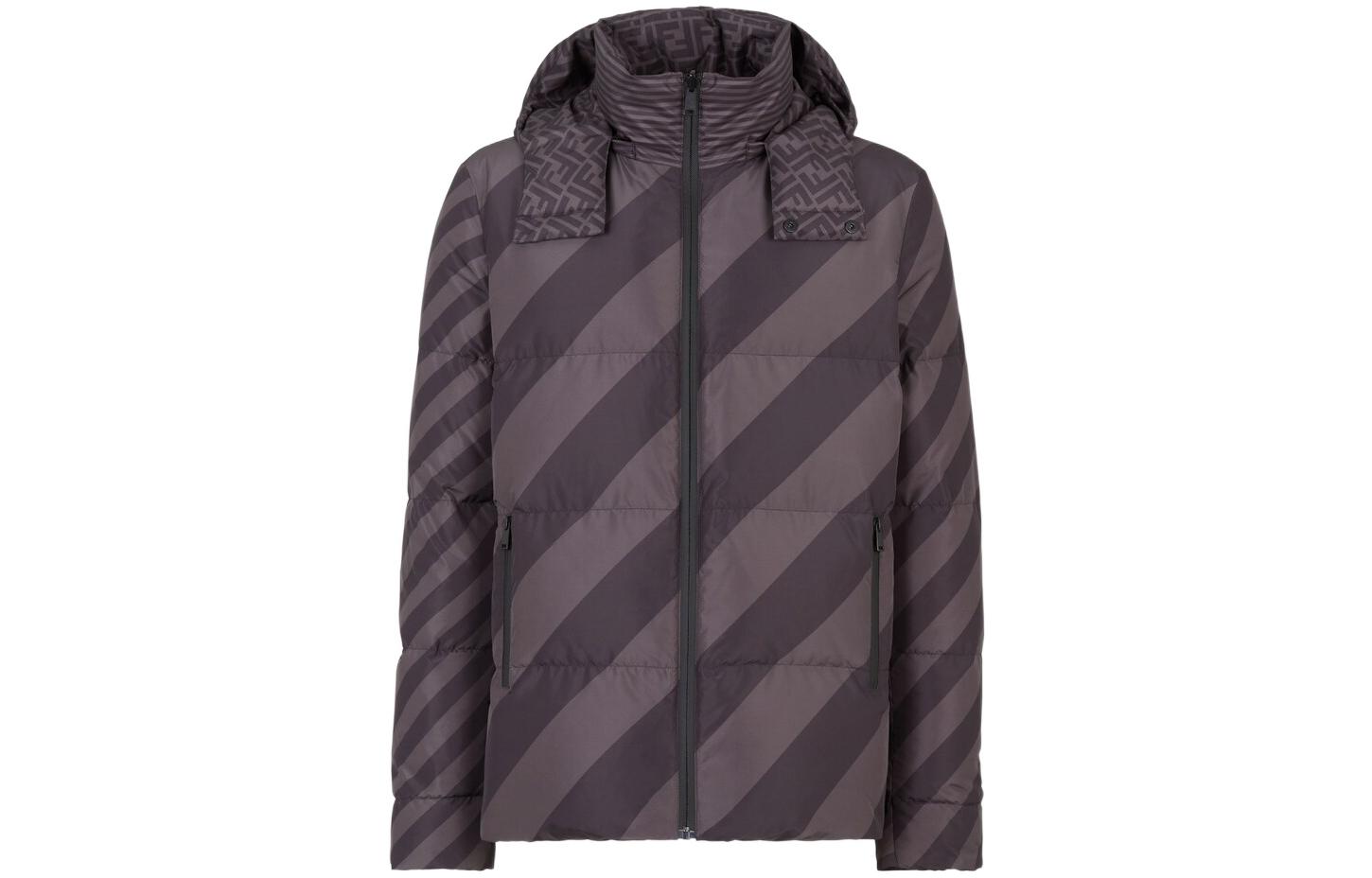 Shop FENDI FW22 雙面穿Logo印花羽絨外套 棕色外套 FAA582A79O-F0DS7