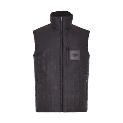 FENDI FW22 Reversible Logo Puffer Vest for Men in Black. FAA870AM0IF0GME