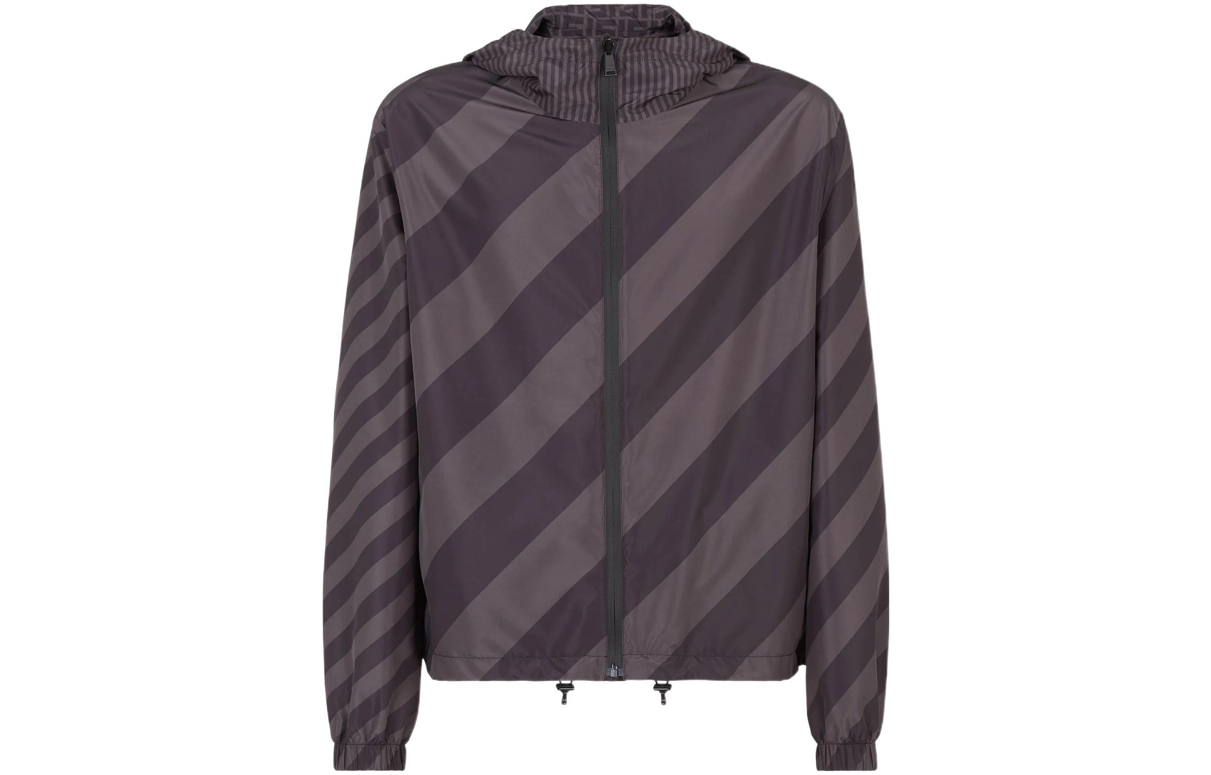 Shop FENDI FW22 可双面穿字母印花夹克 黑色/灰色 时尚款式 FAA615A79NF0DS7