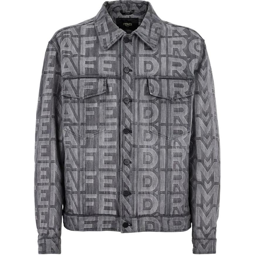 FENDI FW22 Roma Capsule Knitted Denim Jacket with Logo for Men Black FW1027AM6PF0GME