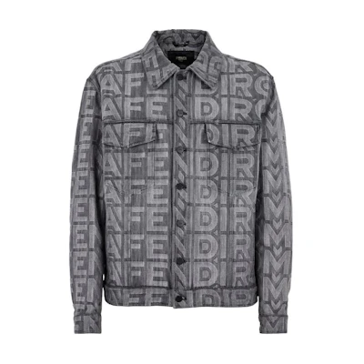 FENDI FW22 Roma Capsule Knitted Denim Jacket with Logo for Men Black FW1027AM6PF0GME