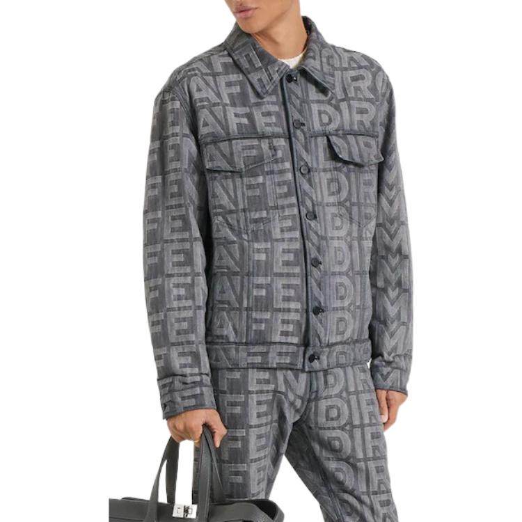 Shop 펜디 FW22 로마 캡슐 로고 니트 데님 자켓 블랙 남성용 FW1027AM6PF0GME