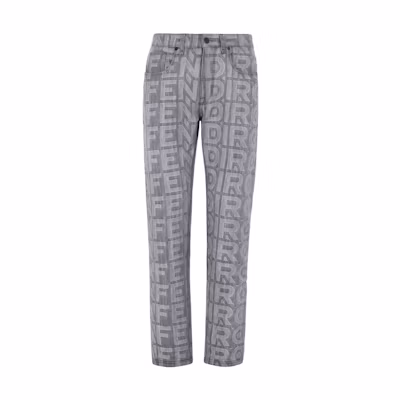 FENDI FW22 Roma Capsule Monogram Print Black Denim Jeans. FLP288AM6PF0GME