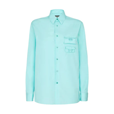 FENDI FW22 Solid Color Cotton Long Sleeve Shirt for Men FS1071AM8SF1J75