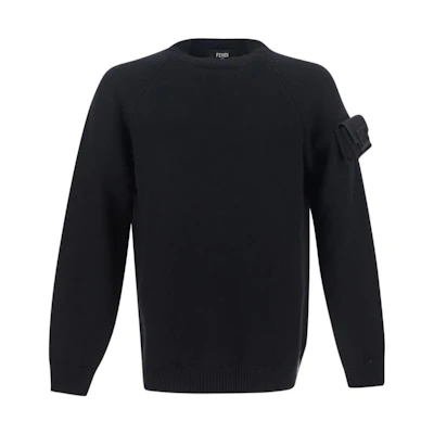 FENDI FW22 Solid Color Crewneck Raglan Sweater Black FZX123AM6EF0QA1