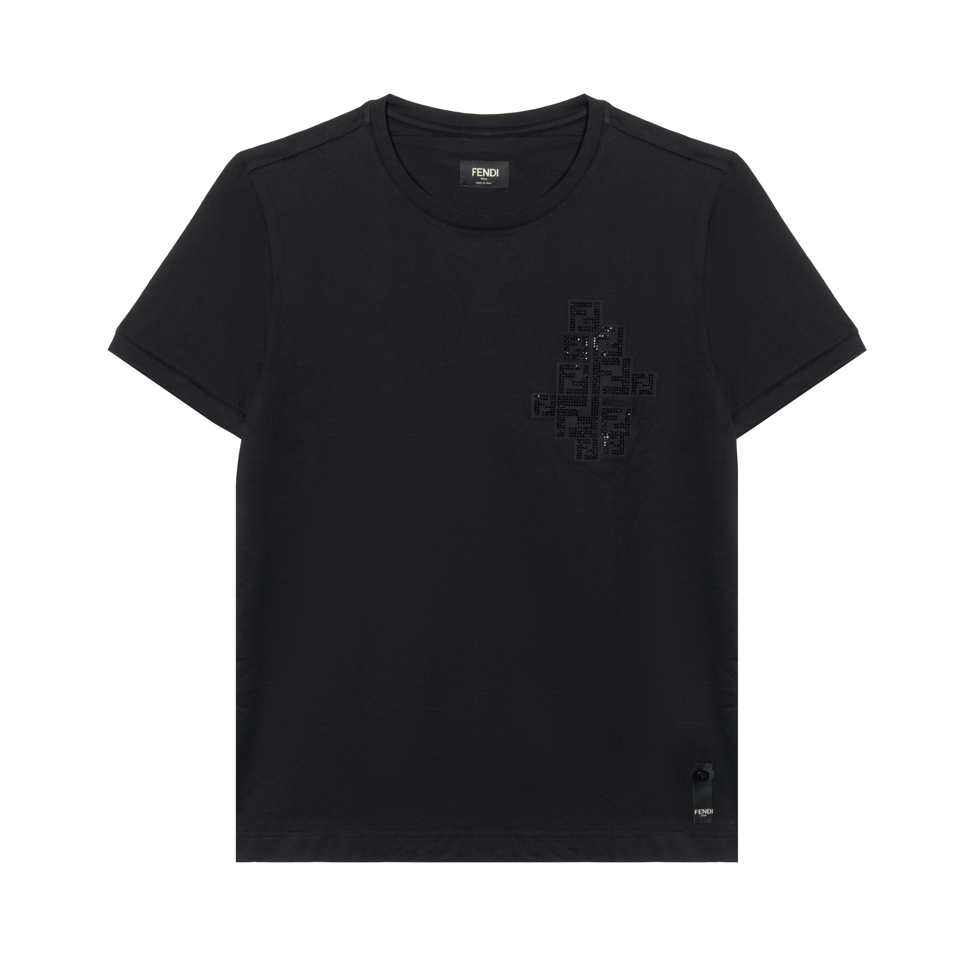 FENDI FW22 Solid Color Crewneck Short Sleeve T-Shirt Men’s Black FY0894A2F3F0QA1