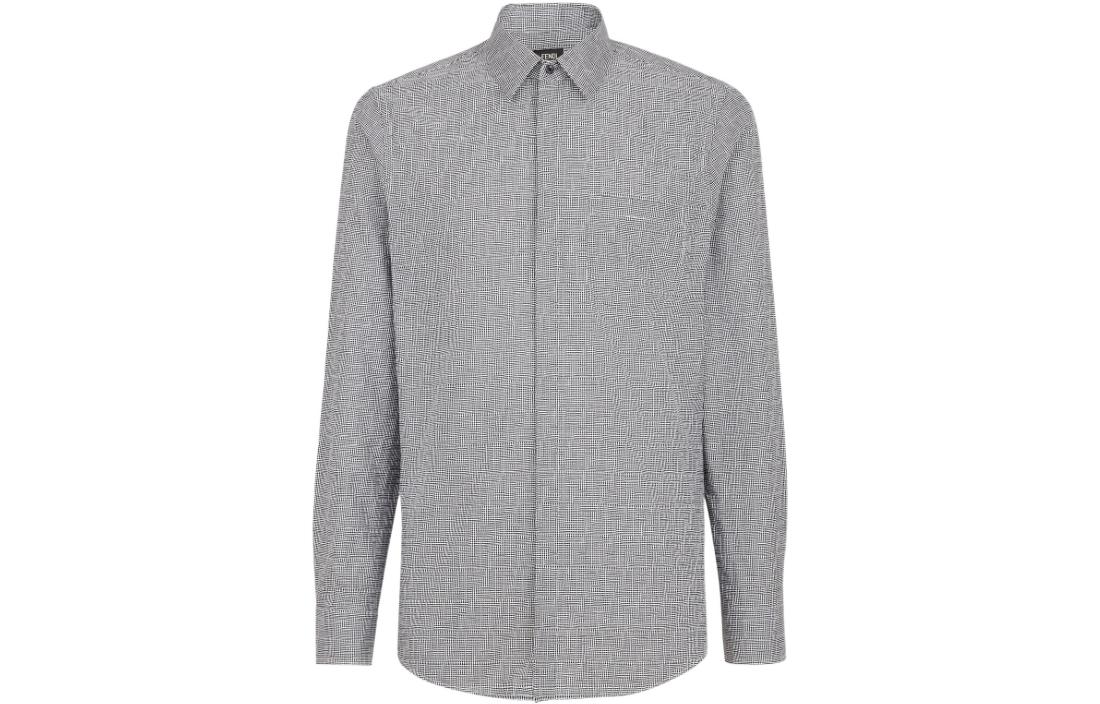 FENDI FW22 Solid Color Single-Breasted Collar Long Sleeve Shirt Grey Men’s FS1041AKEBF0W90