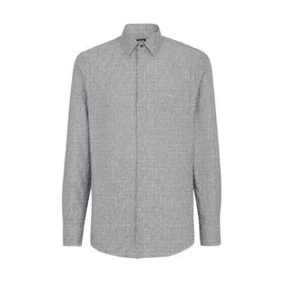 FENDI FW22 Solid Color Single-Breasted Collar Long Sleeve Shirt Grey Men’s FS1041AKEBF0W90