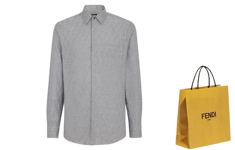 Shop FENDI FW22男士灰色纯色单排扣长袖衬衫 FS1041AKEBF0W90