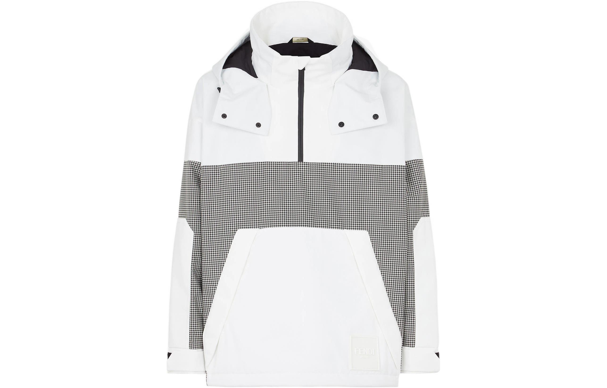 Fendi FW22 White Check Logo Patch Half-Zip Hooded Jacket Men’s FAA851AM0GF11H9