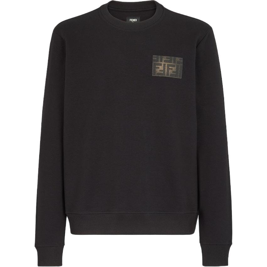 FENDI FW23  Black Logo Crewneck Pullover Sweatshirt Long Sleeve. FY0178AQJ9F0QA1