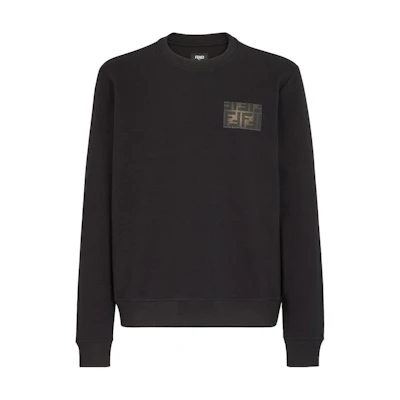 FENDI FW23 Black Logo Crewneck Pullover Sweatshirt Long Sleeve. FY0178AQJ9F0QA1