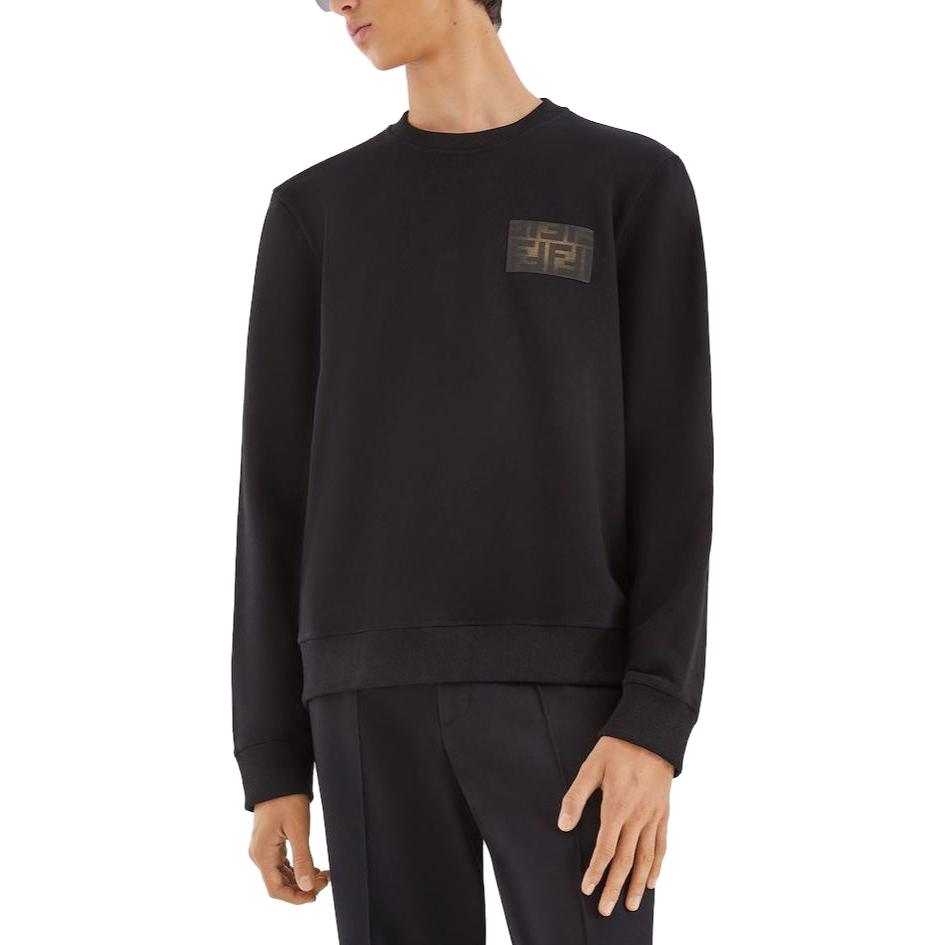 Shop フェンディ FW23 ブラック ロゴ クルーネック スウェットシャツ 長袖. FY0178AQJ9F0QA1