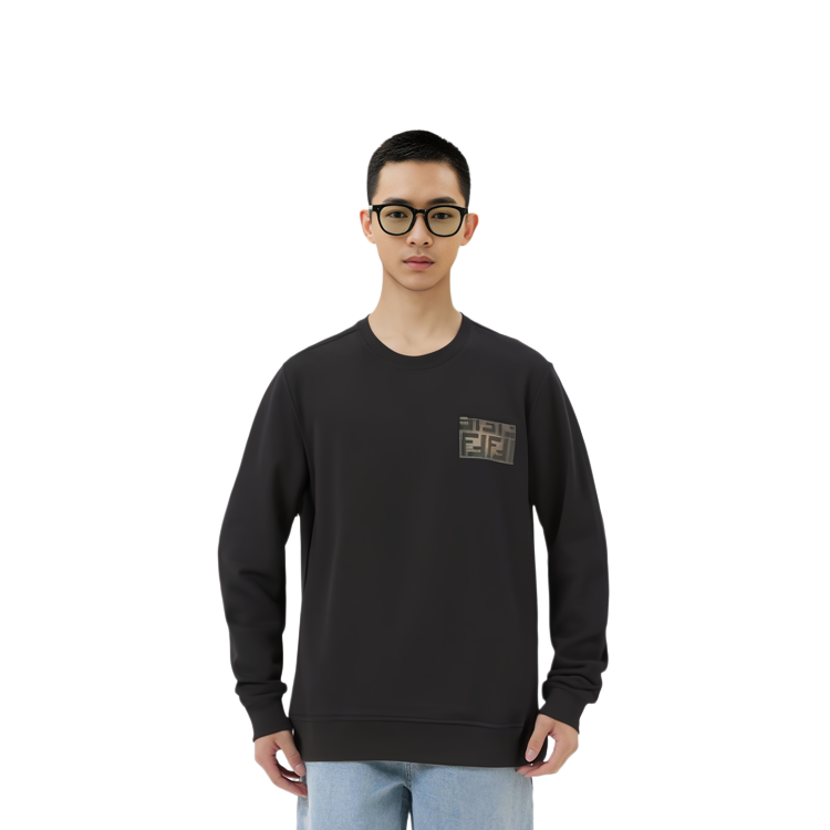 Purchase フェンディ FW23 ブラック ロゴ クルーネック スウェットシャツ 長袖. FY0178AQJ9F0QA1