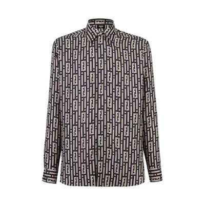 FENDI FW23 Black Monogram Long Sleeve Button-Up Shirt. FS1038AQIDF03LQ