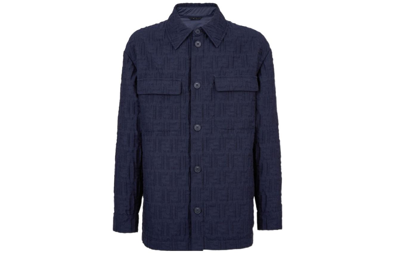 FENDI FW23  Blue Monogram Button-Up Casual Jacket. FW1286AQMOF03LQ