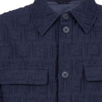 FENDI FW23 Blue Monogram Button-Up Casual Jacket. FW1286AQMOF03LQ Details for FENDI FW23 Blue Monogram Button-Up Casual Jacket. FW1286AQMOF03LQ