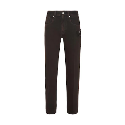FENDI FW23 Brown Straight-Leg Jeans with Zipper Side Pocket and Patch. FLP288APSXF0QD5