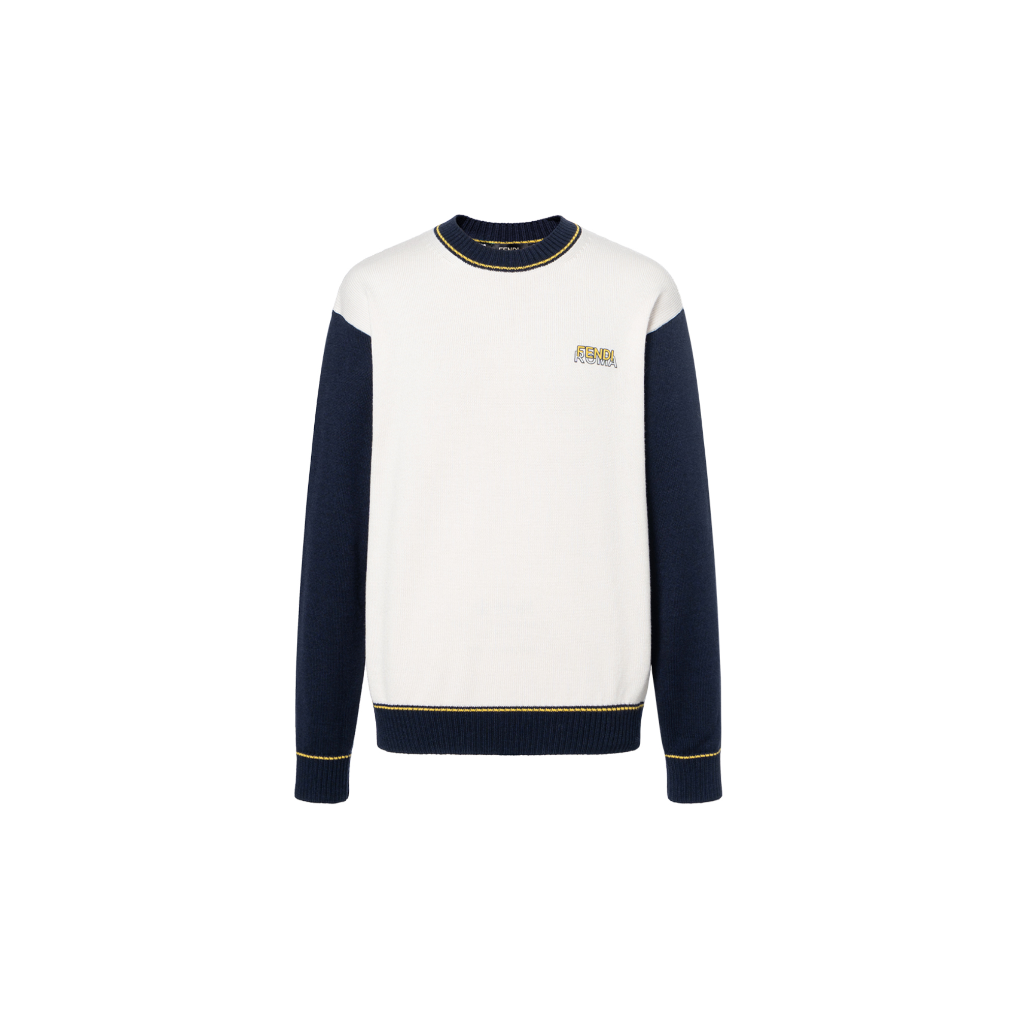FENDI FW23  White Loose-Fit Crewneck Logo Pullover Sweater. FAE544APX7F1II8