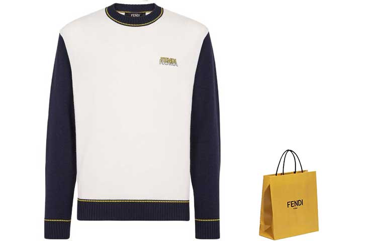 Shop FENDI FW23 Baju Sweater Pullover Logo Crewneck Putih Loose-Fit. FAE544APX7F1II8