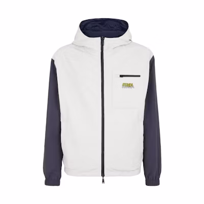 FENDI FW23 White Reversible Letter Print Colorblock Hooded Jacket FAA908APXIF-1N18