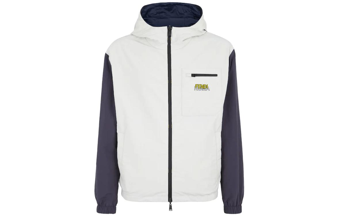 Order FENDI FW23 白色可翻转字母拼色连帽夹克 FAA908APXIF-1N18