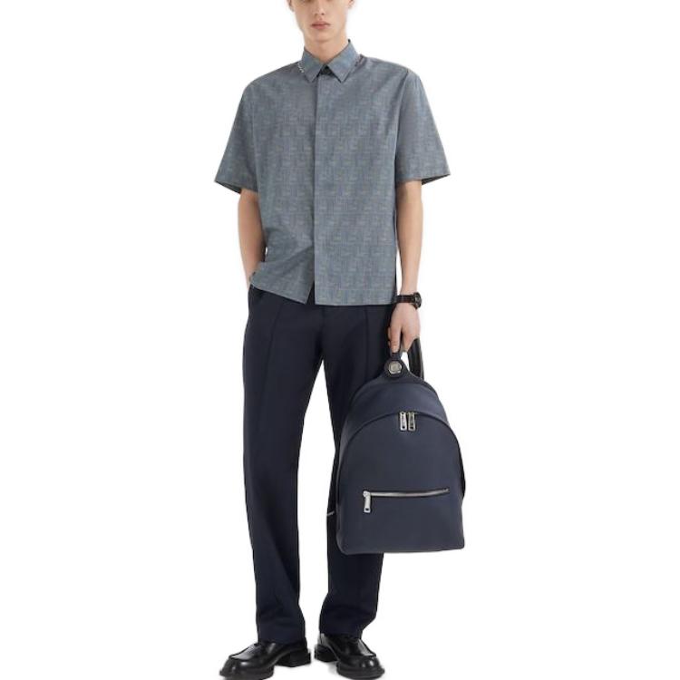 FENDI FW23 All-over Button Straight Cut Short Sleeve Shirt Men Light Blue FS0795APQHF0QB0 圖 4