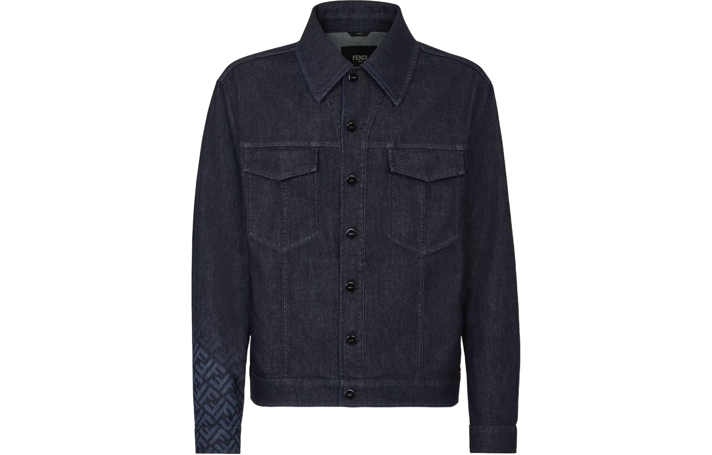 FENDI FW23 Gradient Logo Print Single-Breasted Denim Jacket Men Blue FW0428AQLUF0QA2