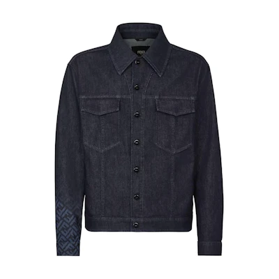 FENDI FW23 Gradient Logo Print Single-Breasted Denim Jacket Men Blue FW0428AQLUF0QA2
