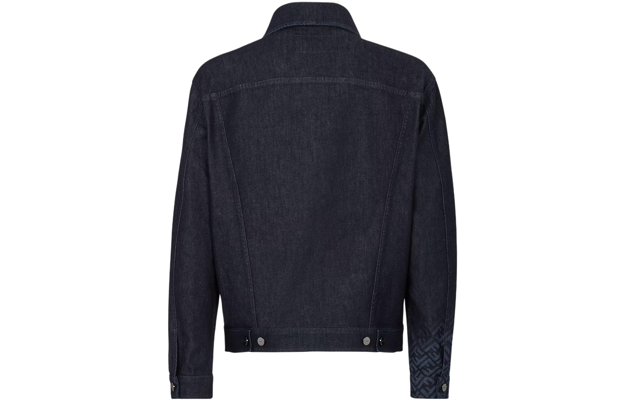 Lookbook FENDI FW23 Jaket Denim Pria Biru Logo Gradasi Single-Breasted FW0428AQLUF0QA2