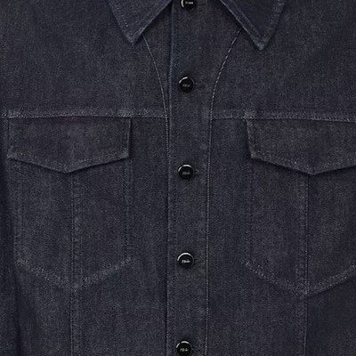 FENDI FW23 Jaket Denim Lelaki Logo Gradient Cetak Biru Single-Breasted FW0428AQLUF0QA2 Details for FENDI FW23 Jaket Denim Lelaki Logo Gradient Cetak Biru Single-Breasted FW0428AQLUF0QA2