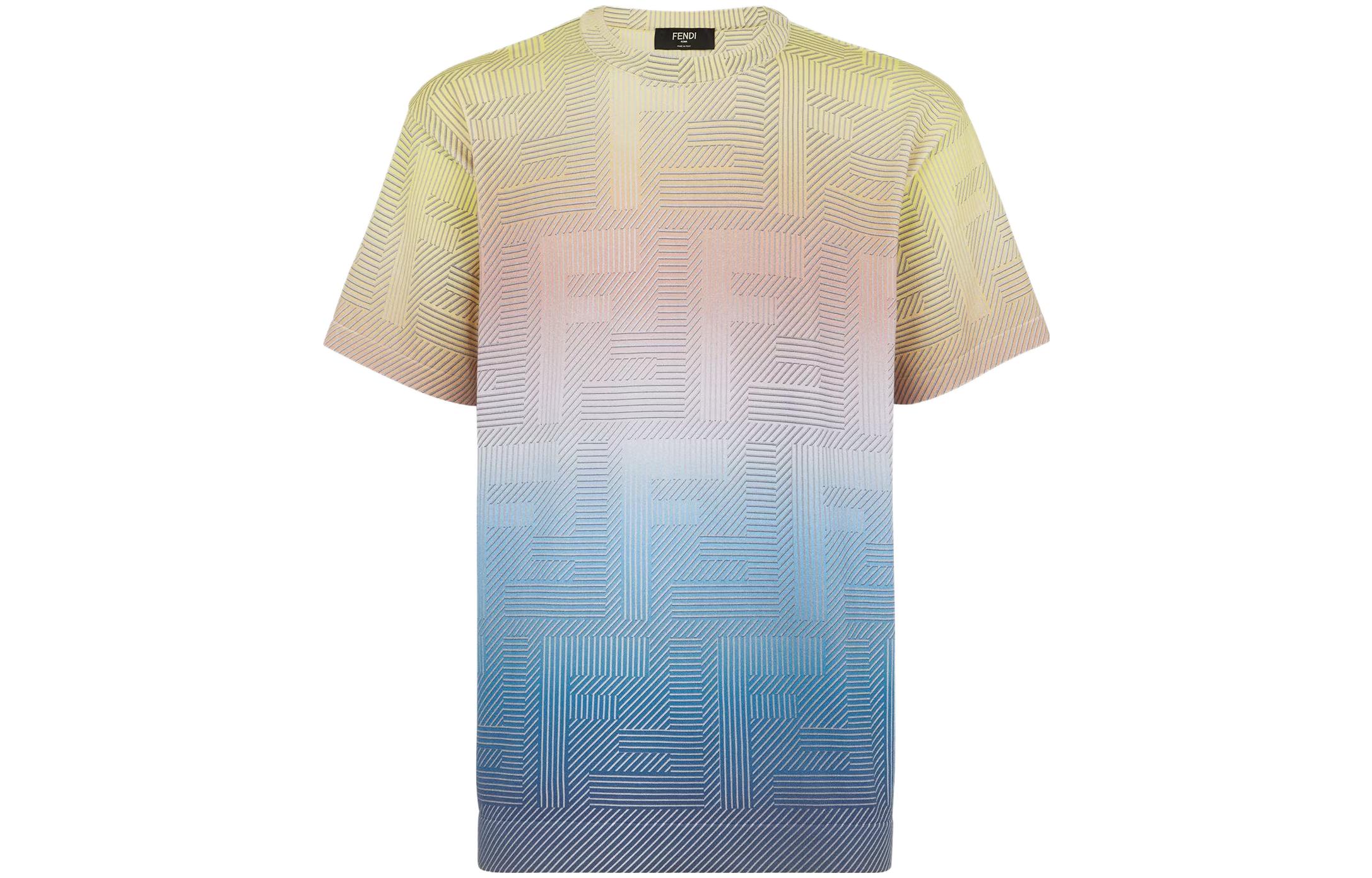 FENDI FW23 Limited Edition Logo Print Crewneck Colorblock  T-Shirt. FZX096AQ20F1D81