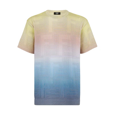 FENDI FW23 Limited Edition Logo Print Crewneck Colorblock T-Shirt. FZX096AQ20F1D81
