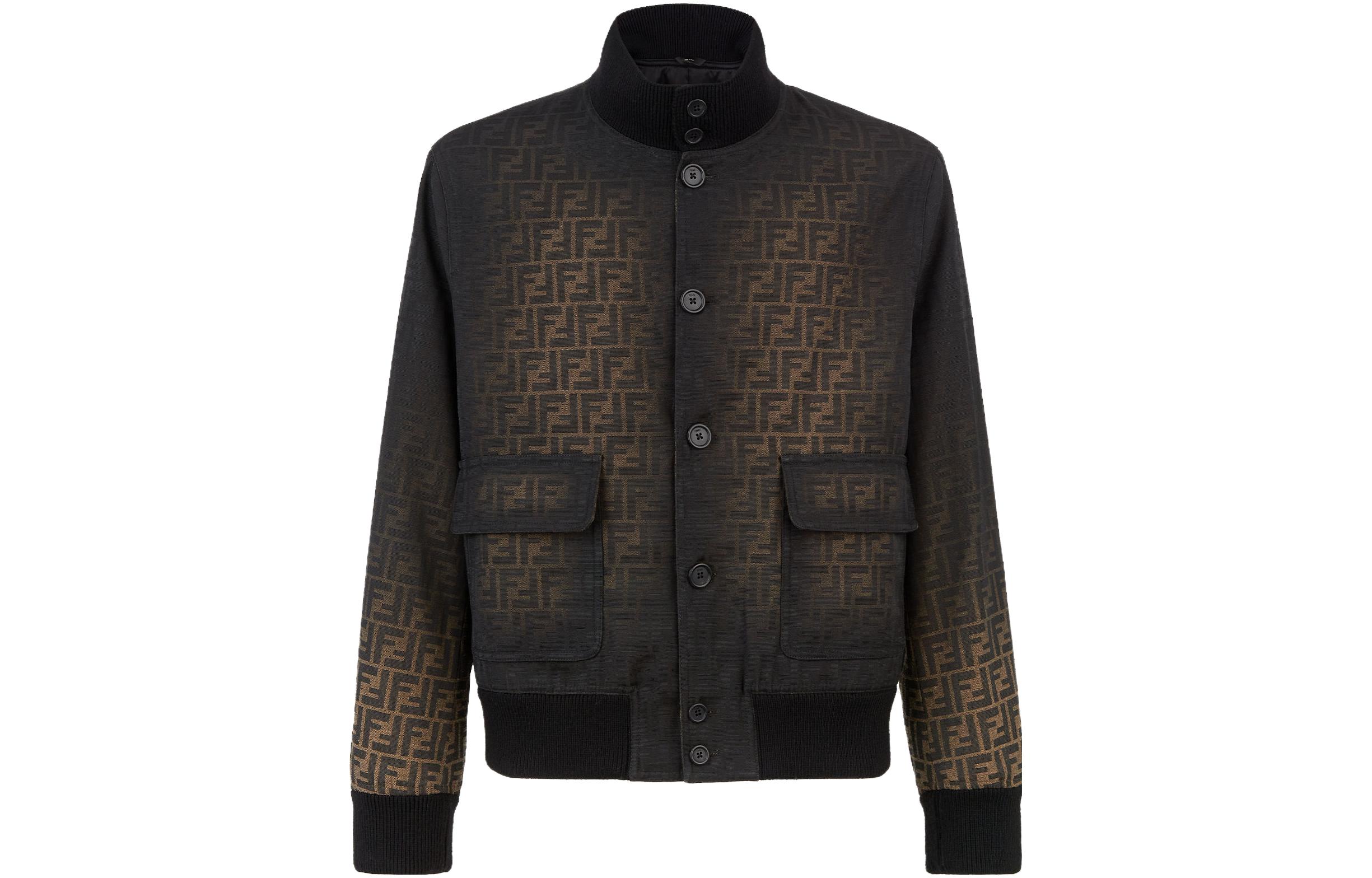 Fendi FW23 Monogram Button-Up Turtleneck Jacket Brown FW1165AQMWF0QA1