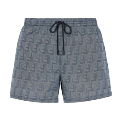 FENDI FW23 Monogram Drawstring Beach Shorts Blue. FXB077APXHF0V6W