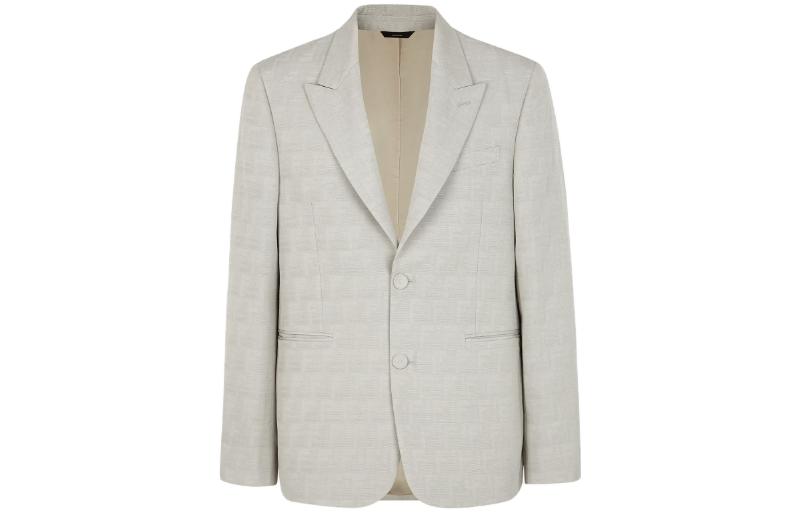 FENDI FW23 Monogram Print Single-Breasted Blazer Beige  Jacket FJ0768APOKF0QB9