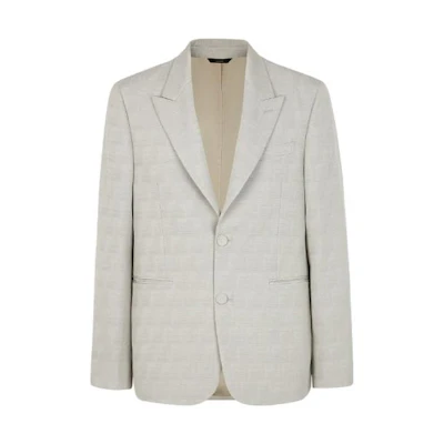 FENDI FW23 Monogram Print Single-Breasted Blazer Beige Jacket FJ0768APOKF0QB9