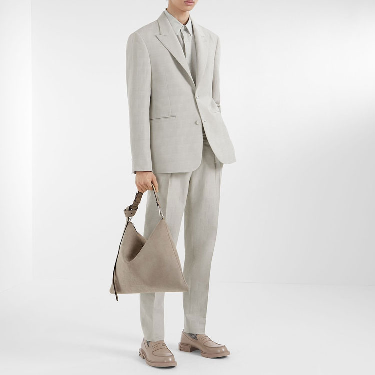 Shop FENDI 2023秋冬米色单排扣印花西装外套 FJ0768APOKF0QB9