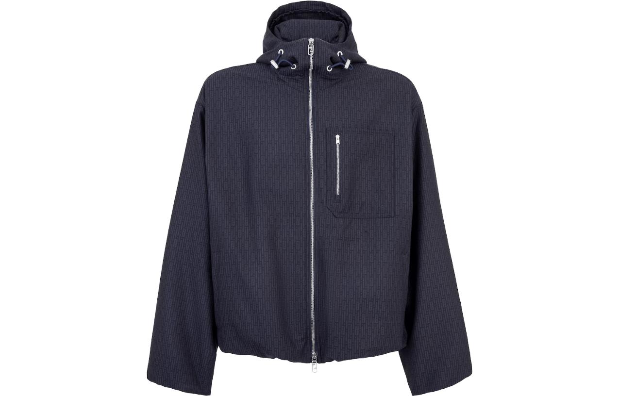 Fendi FW23 Solid Color Full-Zip Hoodie Jacket Mens Blue FW1295AQMPF0-3LQ