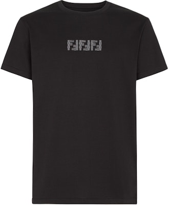 FENDI FW24 Black Crewneck T-Shirt with Embroidered Letter Pattern. FY1319ASE7F0QA1 Buy FENDI FW24 Black Crewneck T-Shirt with Embroidered Letter Pattern. FY1319ASE7F0QA1