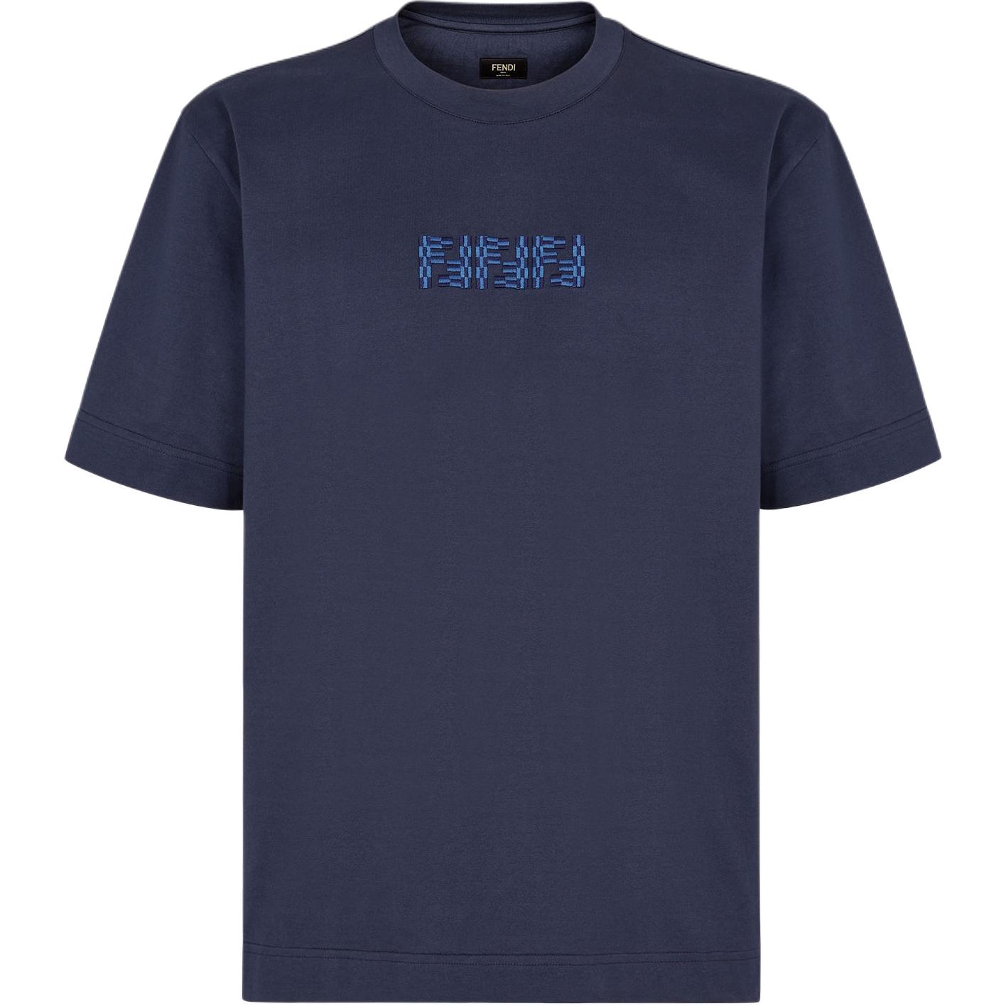 Order FENDI FW24 Camiseta Casual Azul con Letras Bordadas. FY1319ASE7F0QB0