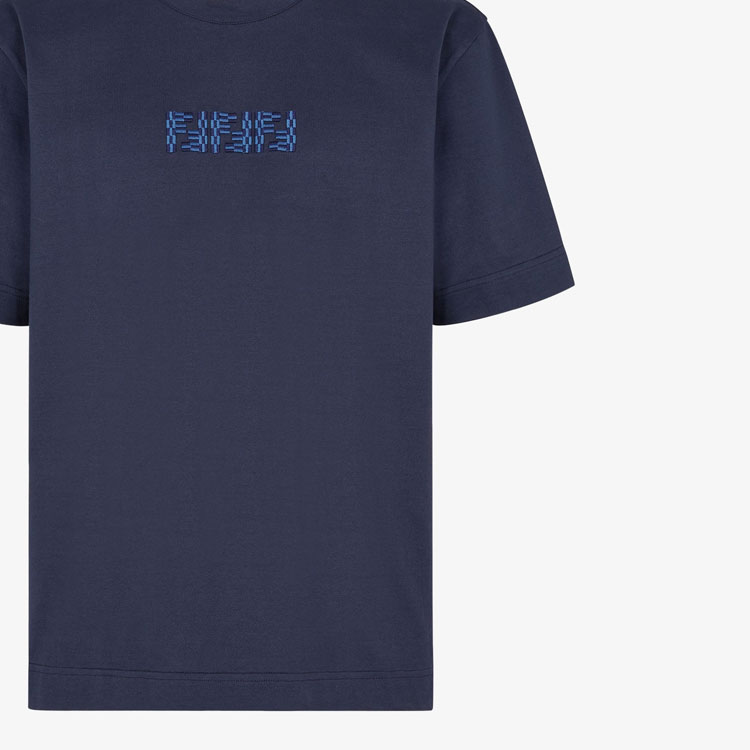 Details for FENDI FW24 Camiseta Casual Azul con Letras Bordadas. FY1319ASE7F0QB0