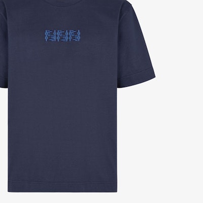 FENDI FW24 Blue Embroidered Lettering Crewneck Casual T-Shirt FY1319ASE7F0QB0 Details for FENDI FW24 Blue Embroidered Lettering Crewneck Casual T-Shirt FY1319ASE7F0QB0