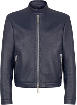 FENDI藍色皮革短外套,拉鏈設計立領,FW24款式。 FPJ134AQOPF0N5W Buy FENDI藍色皮革短外套,拉鏈設計立領,FW24款式。 FPJ134AQOPF0N5W